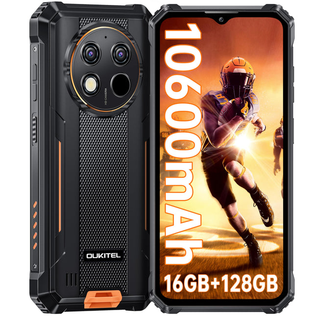 OUKITEL WP28S Android 14-10600mAh välistingimustes kasutatav nutitelefon, lepinguta õues kasutatav mobiiltelefon, 8 GB RAM + 128 GB ROM, ehitusplatsi mobiiltelefon, 6,52 tolli, 13 MP + 5 MP kaamera, NFC/GPS/sõrmejälg/näotuvastusega