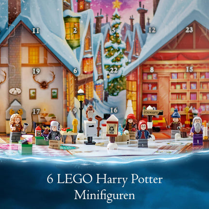 LEGO 76418 Harry Potteri advendikalender 2023, jõulukalender 24 kingitusega, sh 18 Hogsmeade'i minimudelit ja 6 minifiguuri, näiteks Hermione Granger ja Draco Malfoy, jõulumänguasi
