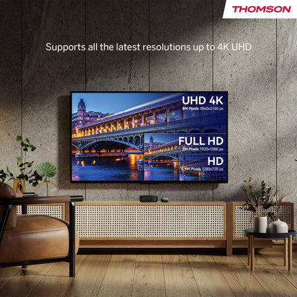 Thomson Streaming Box 270 Plus | Integrated speaker for voice control | Google TV | Netflix, Disney+ | 4K UHD | Streaming via Wi-Fi | Google Cast | 32GB storage