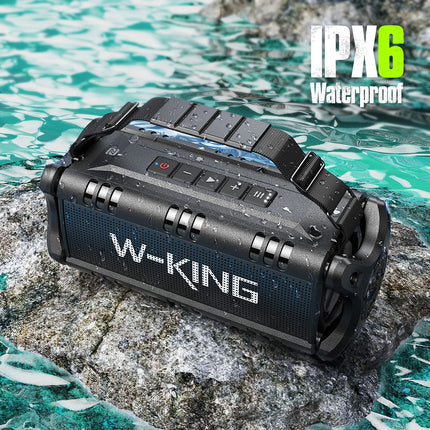 W-KING Bluetooth kõlar, 90W tippvõimsusega subwoofer, õuekõlar, IPX6 veekindel, kaasaskantav muusikakarp, sügav bass, Boombox, DSP, 40H aku, varupatarei, AUX, EQ, TF, telkimine, rand, aed