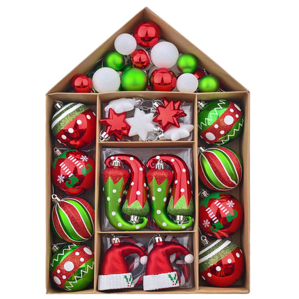 Valery Madelyn Christmas Ornament Set, 70 Carat Elf Red Green White Shatterproof Christmas Tree Decorations Ball Ornaments Decorative Hanging Ornaments for Christmas Trees Holiday Party Decoration