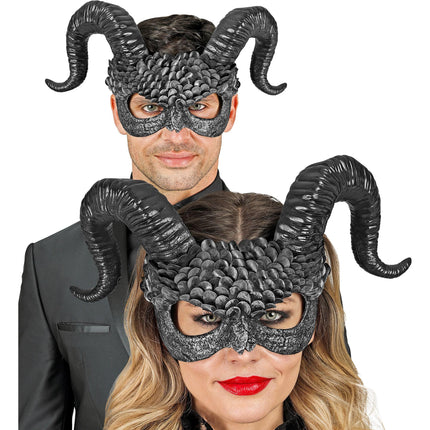 W WIDMANN MILANO Party Fashion 08483 - Mask demon with horns, black angel, scary Halloween costume