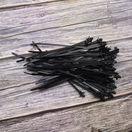 ECSiNG Cable Ties with Wings for DIY, Construction, Electronics, Automotive Cable Wire, Nylon, Black, 200 x 4.8 mm, Hole Diameter 4 mm - 6 mm, 100 Pieces