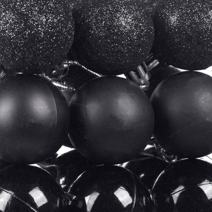 Relaxdays Christmas Baubles Set of 50, Glittering, Matte &amp; Shiny Christmas Tree Baubles, Plastic, Diameter 3, 4 &amp; 6 cm, Black