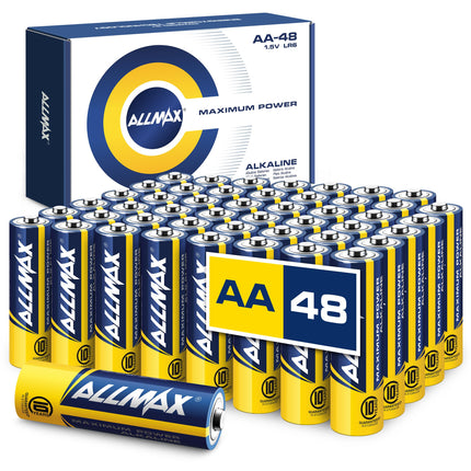 Allmax AA Mignon (LR6) maksimaalse võimsusega leelispatareid kahekordsed A-tüüpi patareid (48 tk pakis) - ülipika elueaga, 10-aastase säilivusajaga, lekkekindlad, 1,5 V