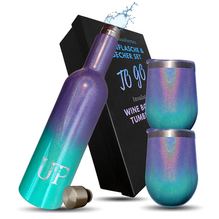 UP GREAT stainless steel thermos bottle with mug - set of 3 I gift set birthday wedding anniversary I wine gift set I thermo mug I gift for mom women men colleague