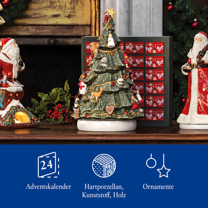 Villeroy &amp; Boch – Jõulumänguasjade mäluga advendikalendrite komplekt 26 osa 24 portselanist figuuriga, sh riputatav jõulupuu, 24 ust, jõulud, jõulukaunistused, portselan