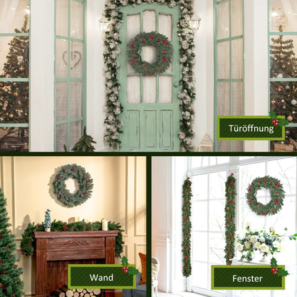 HOMCOM fir wreath door wreath Christmas wreath back with hanging eyelet PE green Ø60 x 8 cm
