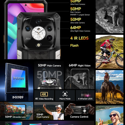 Ulefone Armor 28 Pro välistingimustes kasutatav mobiiltelefon 5G tehisintellektiga nutitelefon 32GB+512GB/SD-2TB, 6.67" FHD+ 120Hz AMOLED+1.04" alamekraan 10600mAh 120W 50MP + 50MP + 50MP + 64MP öönägemine Android 14/3 pesa/OTG/NFC must