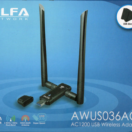 ALFA Network AWUS036AC – USB adapter, antenna 5 dBi, dual band, WiFi