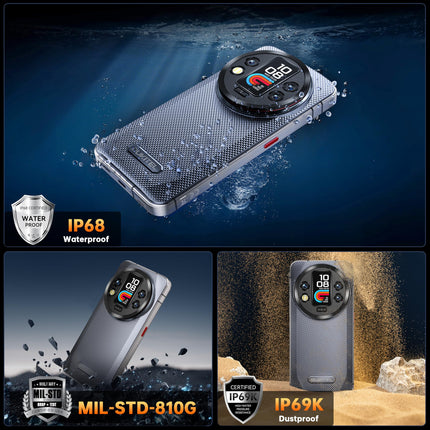 OUKITEL WP200 Pro 5G Outdoor Mobile Phone - Android 15 72GB+1TB Smartphone with SmartWatch, 6.7” AMOLED FHD+ 120 Hz Waterproof Unlocked, 8580mAh/45W, 108MP Camera, 5G Dual SIM/NFC/WiFi 6 - Black