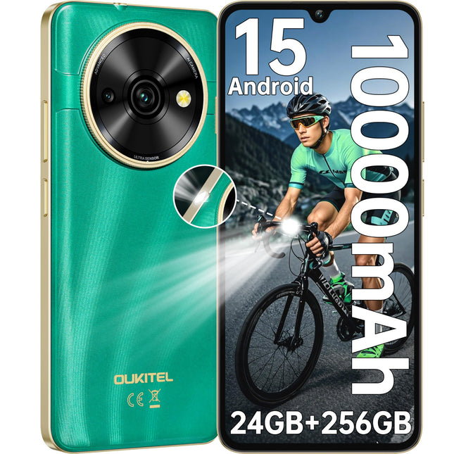 OUKITEL C59 Pro nutitelefon lukustamata - Android 15 10000mAh aku 24GB+256GB mobiiltelefon lukustamata 6,88-tolline 90Hz ekraan 13MP+5MP kaamera, 120LM taskulamp, NFC, GPS, kahe SIM-kaardiga lukustamata mobiiltelefonid, roheline