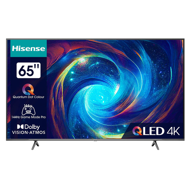 Hisense 65E7KQ PRO 164 cm (65-tolline) televiisor, 4K UHD, QLED, nutiteler, HDR, Dolby Vision IQ, 144 Hz (VRR), HDMI 2.1, mängurežiim PRO, kolmekordne tuuner, sisseehitatud Alexa, Dolby Atmos, tumehall [2023]