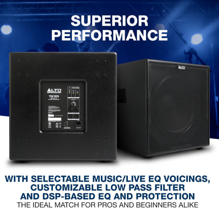 ALTO TX18S 900-vatine 18-tolline subwoofer, DSP-optimeeritud aktiivne PA-kõlar 3-tollise mähisega, suurepärane bass, lihtne seadistamine