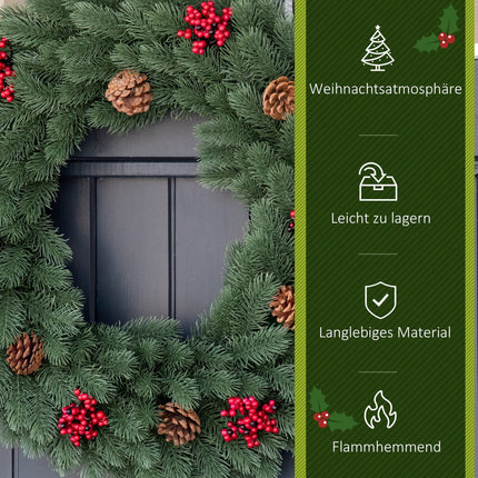 HOMCOM fir wreath door wreath Christmas wreath back with hanging eyelet PE green Ø60 x 8 cm