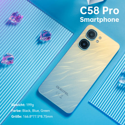 OUKITEL C58 Pro nutitelefon ilma lepinguta Android 14-24GB+256GB 50MP+8MP AI kaameraga mobiiltelefon ilma lepinguta 6,7-tolline 90Hz ekraan 5150mAh mobiiltelefon Soodne, NFC, GPS, kahe SIM-kaardiga 4G SIM-kaardi lukustuseta mobiiltelefonid