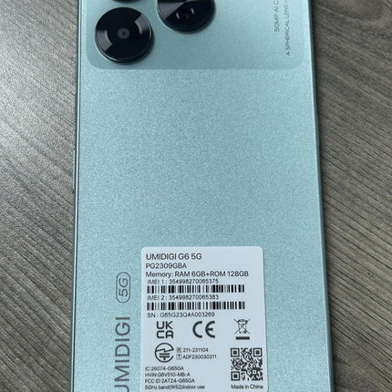 UMIDIGI G6 5G mobiiltelefon, 6GB+128GB/TF 1TB, Android 13 nutitelefon ilma lepinguta, 6.57" 90Hz HD+, 50MP kaamera 5000mAh, Dimensity 6100+ 5G lukustamata telefonid, sõrmejälje-/näotuvastuse/GPS, NFC (roheline)