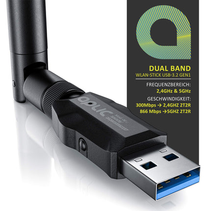 CSL - WLAN-adapter 1200MBit/s - 2.4Ghz + 5Ghz - kahesageduslik - 5 dBi väline antenn - mini WiFi-pulk 1200 MBit/s - traadita LAN - USB 3.2 Gen.1 võrguadapter - lauaarvutile, sülearvutile - ka Windows 11-ga