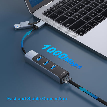 BENFEI Etherneti adapter 3*USB 3.0, USB Type-C/Type-A gigabitise Etherneti LAN-võrguadapteriga, ühildub iPhone 15 Pro/Max, MacBook Pro/Air 2023, iPad Pro, iMac, S23, XPS 17 jne.