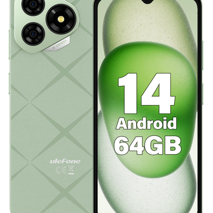 Ulefone Note 19 nutitelefon ilma lepinguta, 6GB+64GB/512GB TF mobiiltelefon odav, 6.56" HD+ Octa Core, Android 14 nutitelefon, 5000mAh aku, 8MP kaamera, SIM-kaardita mobiiltelefon, 4G kahe SIM-kaardiga/Face ID/GPS - roheline