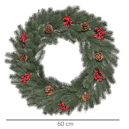 HOMCOM fir wreath door wreath Christmas wreath back with hanging eyelet PE green Ø60 x 8 cm