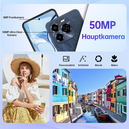 OUKITEL C65 Pro Android 15 nutitelefon, 24GB+256GB/1TB lukustamata nutitelefon, 90Hz, 6.7", 5150mAh, 50MP+8MP kaamera, kahe SIM-kaardi pesa 4G / näotuvastus + sõrmejälg / GPS / OTG / sinine