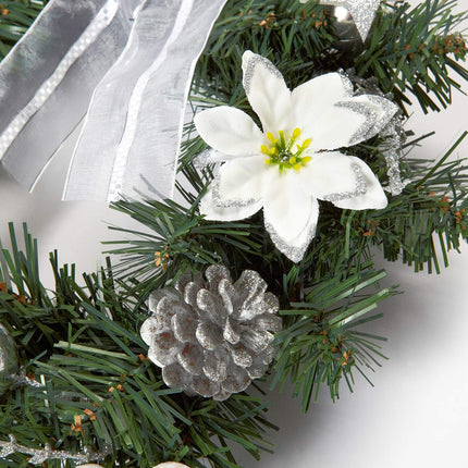 HEITMANN DECO Christmas wreath - door wreath, wall wreath, Christmas wreath - decorated wreath made of fir branches - green, white, silver, 32 x 32 x 10 cm