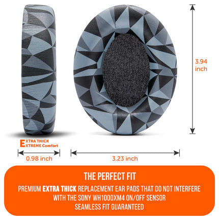 WC Wicked Cushions Extra Thick Ear Pads for Sony WH1000XM4 Headphones – Soft PU Leather, Luxurious Noise-Isolating Memory Foam, Works with Ear Sensor | Geo Grey