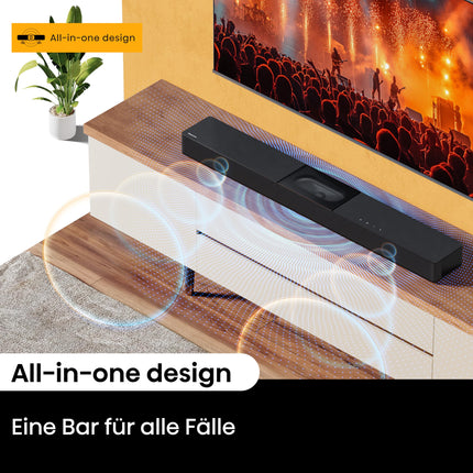 Hisense HS2000 2.1 kanaliga heliriba integreeritud subwooferiga, 240W, Dolby Audio, Bluetooth, HDMI ARC/optiline/AUX/USB, must