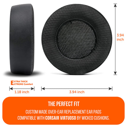 WC Freeze Virtuoso – Replacement hybrid fabric ear cushions with cooling gel for the Corsair Virtuoso gaming headset, manufactured by Wicked Cushions, with improved thickness and sound isolation | Black