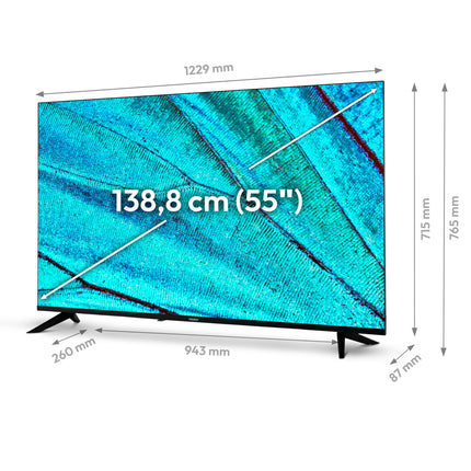 MEDION X15517 (MD 31642) 138,8 cm (55-tolline) televiisor (nutiteler, 4K Ultra HD, HDR, VIDAA Store, Netflix, Prime Video, Disney+, DAZN, Paramount+, HbbTV, PVR, Bluetooth)