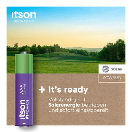 ITSON, AAA rechargeable batteries, 8 pieces, capacity with min. 800 mAh, packaging 95% recycled, made in Japan, best for remote controls, flashlights, watches