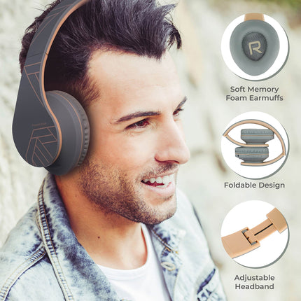 PowerLocus juhtmevabad kõrvaklapid, Bluetooth-kõrvaklapid mikrofoniga, kokkupandavad, pehmed kõrvapadjad, Hi-Fi stereobass, peakomplekt juhtmevaba ja juhtmega režiimis lastele/täiskasvanutele/telerile/arvutile/kodukontorisse