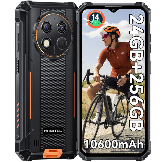 OUKITEL G1 õuetelefon Android 14-10600mAh 24GB+256GB õuetelefon ilma lepinguta 6.52 tolli 48MP+5MP kaamera ehitusplatsi mobiiltelefon kahe SIM-kaardiga IP68/NFC/OTG/GPS/Face ID