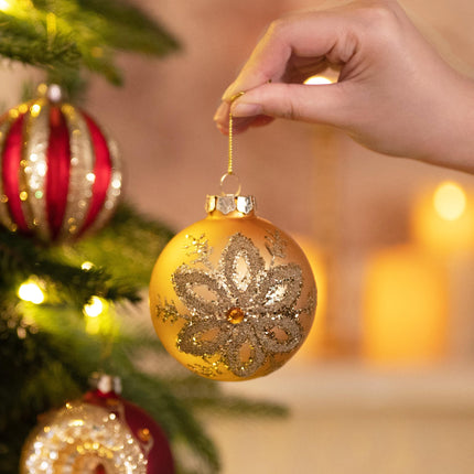 Valery Madelyn Glass Christmas Ornament Set, 10 Karat Red and Gold Hanging Ornaments for Christmas Trees, Mercury, Luxury Christmas Decorations, Ball Ornaments, Bulk Pack for