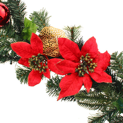 WeRChristmas Christmas decoration 9 ft lighted Christmas garland illuminated with 40 warm white LED lights, red/gold garland red/gold
