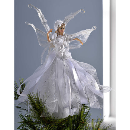 WeRChristmas Christmas tree angel, ceramic head and hands, silver, 33 cm