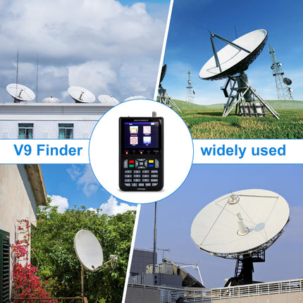 Digitaalne satotsija, V9 digitaalne satelliidisignaali otsija sisseehitatud liitiumioonakuga, 3,5-tolline LCD-ekraan, Full HD, 16-bitine, OSD 64 MB, 1 GB, DDR3, toetab H.265 (must)