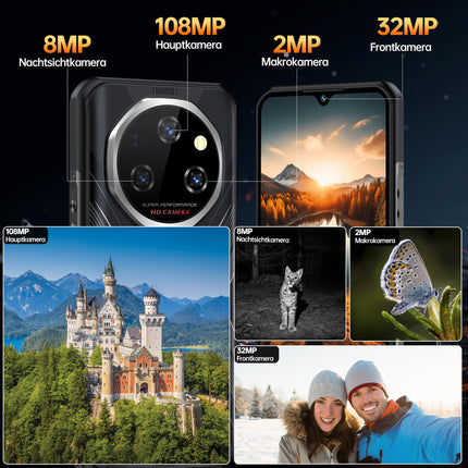 OUKITEL WP55 Pro 5G Android 15 Outdoor Handy - 48GB+512GB(2TB) 108MP+32MP+8MP Nachtsicht Kamera 11000mAh/33W Outdoor Smartphone 6,6 Zoll FHD+ 120Hz baustellenhandy Dual SIM IP68/NFC/OTG/GPS/Face ID