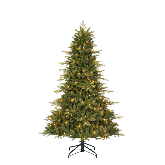 Mustast kastist Boyle kunstkuusk LED-valgustusega – K 215 x Ø 142 cm – Roheline