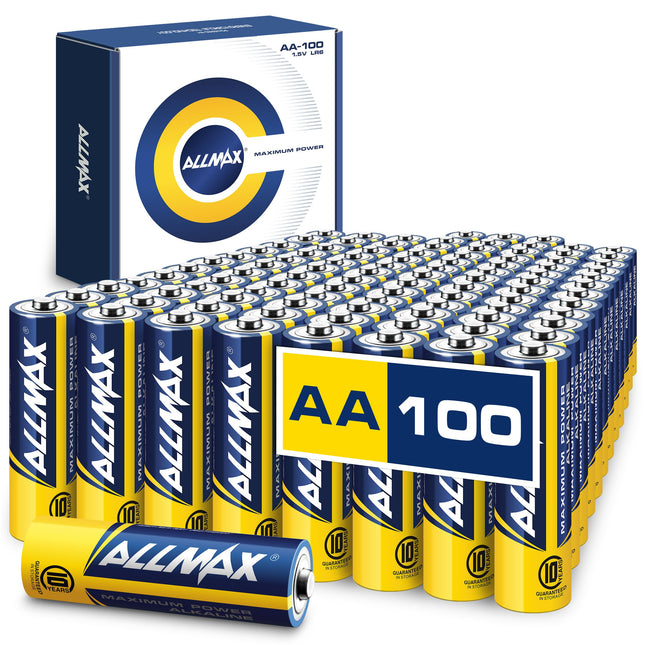 Allmax AA Mignon (LR6) maksimaalse võimsusega leelispatareid kahekordsed A-tüüpi patareid (100 tk pakis) - ülipika elueaga, 10-aastase säilivusajaga, lekkekindlad, 1,5 V
