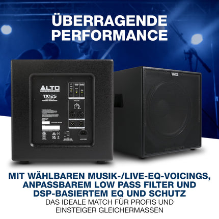 ALTO TX12S 900W 12-tolline aktiivsubwoofer, DSP-optimeeritud PA-süsteem 2-tollise mähisega, suurepärane bass, lihtne seadistamine