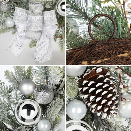 61cm Christmas wreath Artificial wreath with decorative Christmas balls, bow, pine cones Christmas decoration door wreath for Advent celebrations, house wall hanging or Christmas decoration
