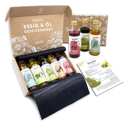 TIMBER TASTE® äädika ja õli kinkekomplekt naistele [ergutav] - 5 suurepärast äädikat ja toiduõli [5x40ml] - toidukarpide komplekt - eriline kinkekomplekt emadepäevaks - emadepäeva kinkekarp emale