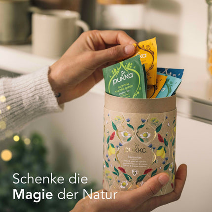 Pukka tee kinkekomplekt, orgaaniline teepurk "Lemmiksitee", Manuka mesi, roheline tee, ingver, piparmünditee, teekomplekt, kingiidee, 5 sorti, 30 teekotti