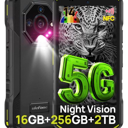 Ulefone Armor X32 Pro 5G õuemobiiltelefon 2025, 16GB+256GB/SD-2TB 64MP+16MP+25MP öise nägemisega 5.65” pimestava taskulambiga 5500mAh Android 14 nutitelefon 3 pesa/näotuvastuse/sõrmejäljelugeja/OTG/NFC roheline