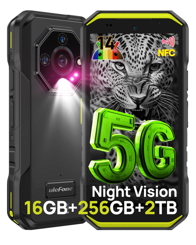 Ulefone Armor X32 Pro 5G õuemobiiltelefon 2025, 16GB+256GB/SD-2TB 64MP+16MP+25MP öise nägemisega 5.65” pimestava taskulambiga 5500mAh Android 14 nutitelefon 3 pesa/näotuvastuse/sõrmejäljelugeja/OTG/NFC roheline