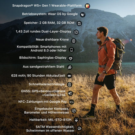 Ticwatch Atlas nutikell meestele Android Wear OS nutikell 90-tunnine aku 110+ treeningrežiimi Soojuskaart Kukkumistuvastus Tervise- ja fitness-jälgija 5 sularahaautomaati GPS-kompass Ainult Androidiga ühilduv (hall)