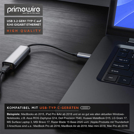 CSL - USB 3.2 võrguadapter 2500 Mbps - USB C RJ45 pesaga - gigabiti Etherneti LAN-adapter - kuni 2500 Mbps / 2.5GBase-T - ühildub iPad Pro, MacBook Pro, MacBook Airi ja Surface Bookiga