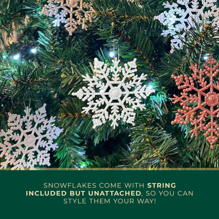 Festive Fix 10 cm Hanging Glitter Snowflake Decorations in 12 Pieces in White - Snowflake Christmas Decorations for Holiday and Party | Snowflake Decorations to Hang for